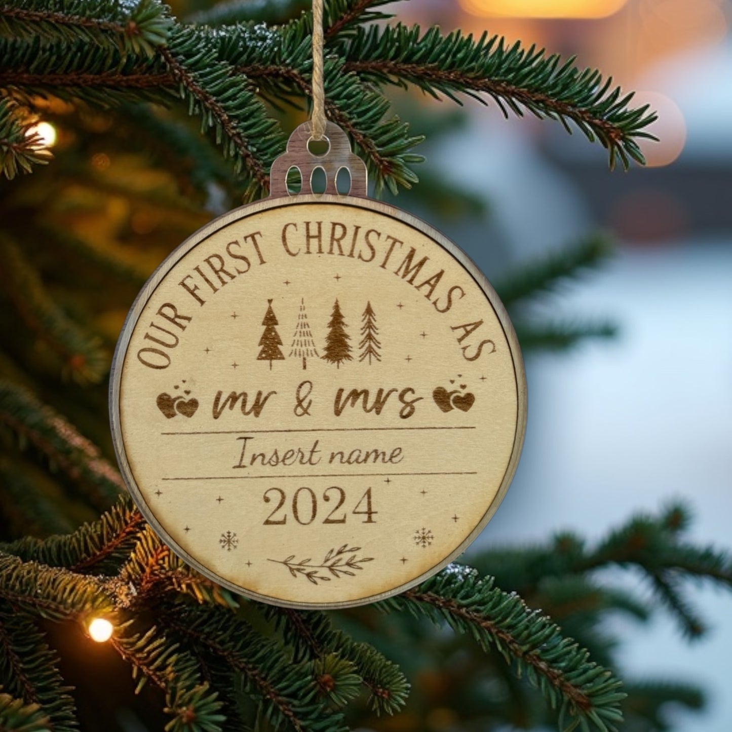 FIRST CHRISTMAS AS MR & MRS, Wooden Tree ornament