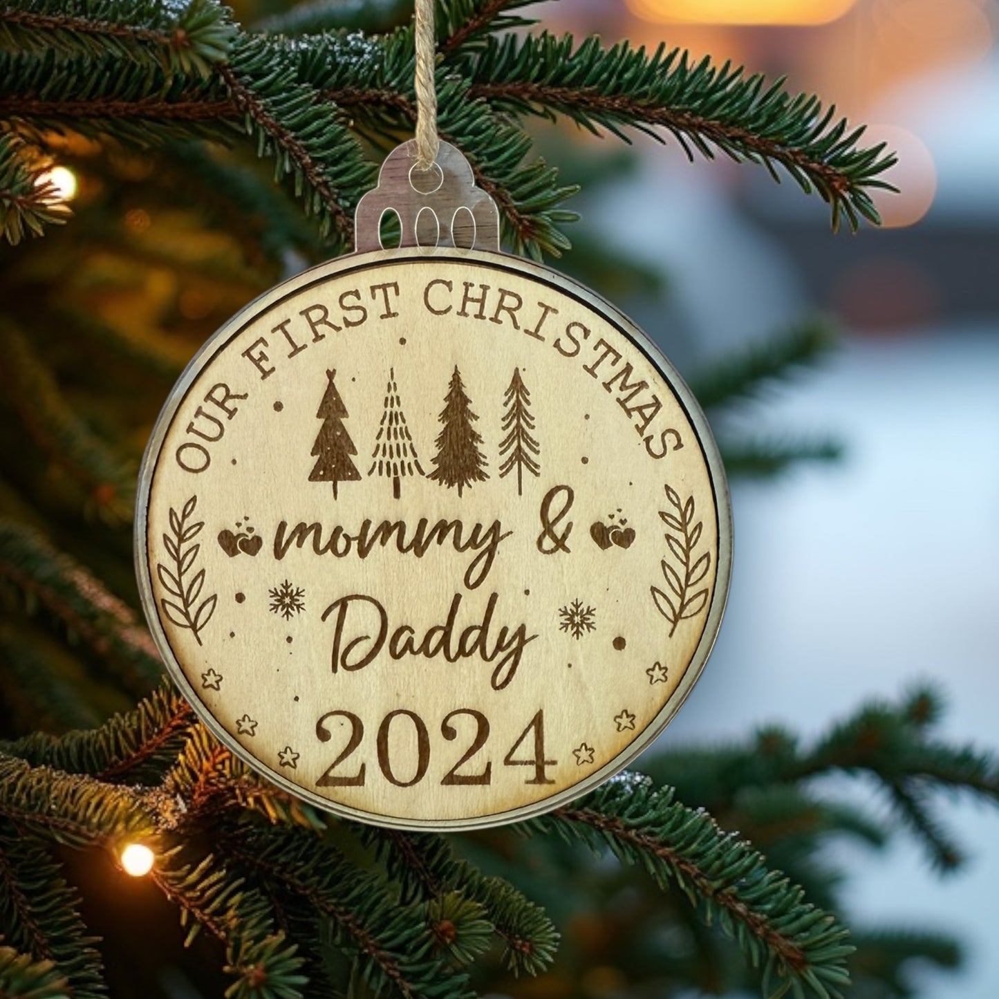 PARENTS FIRST CHRISTMAS, wooden Tree Ornament