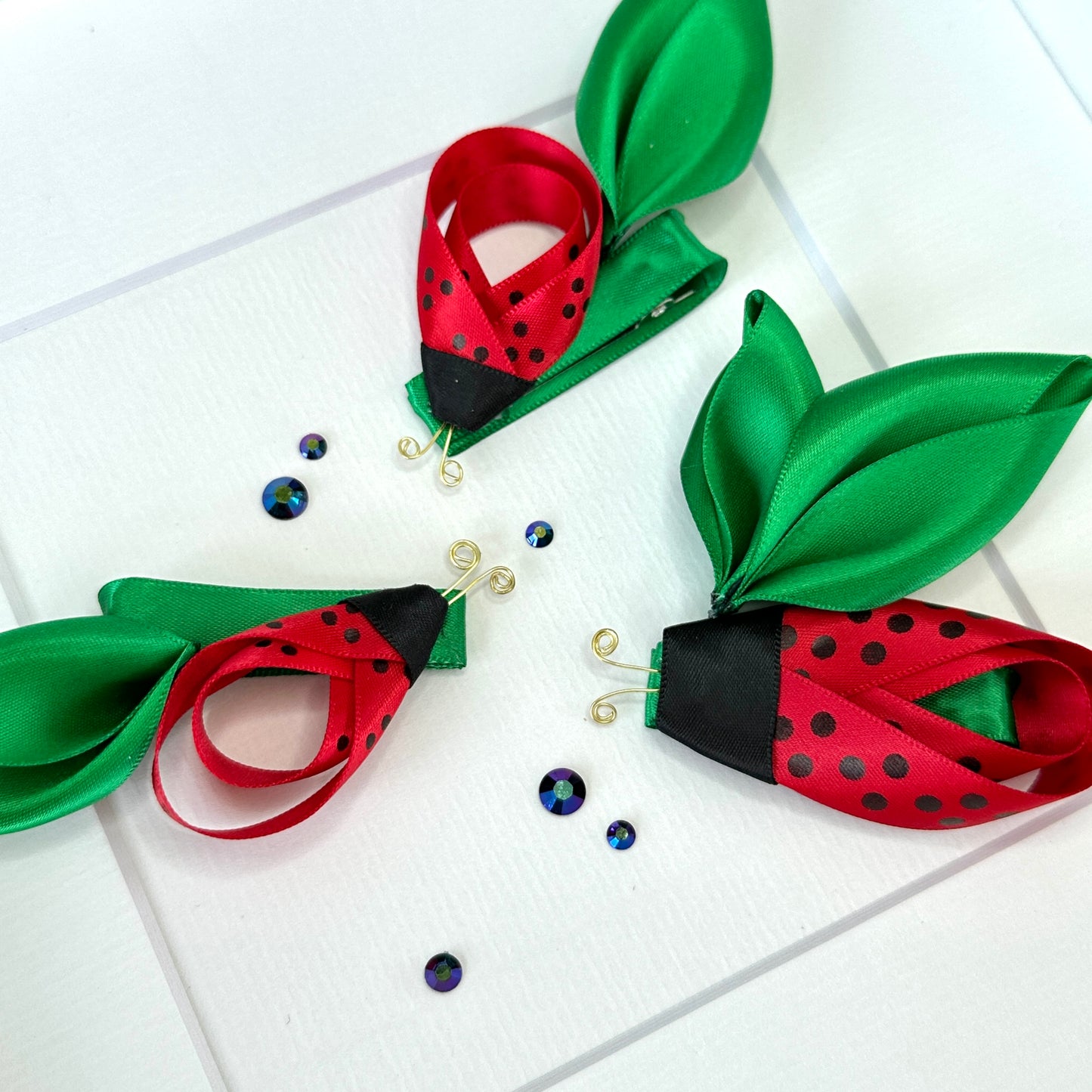 LADY BIRD TRIO, Ribbon folded 3D art