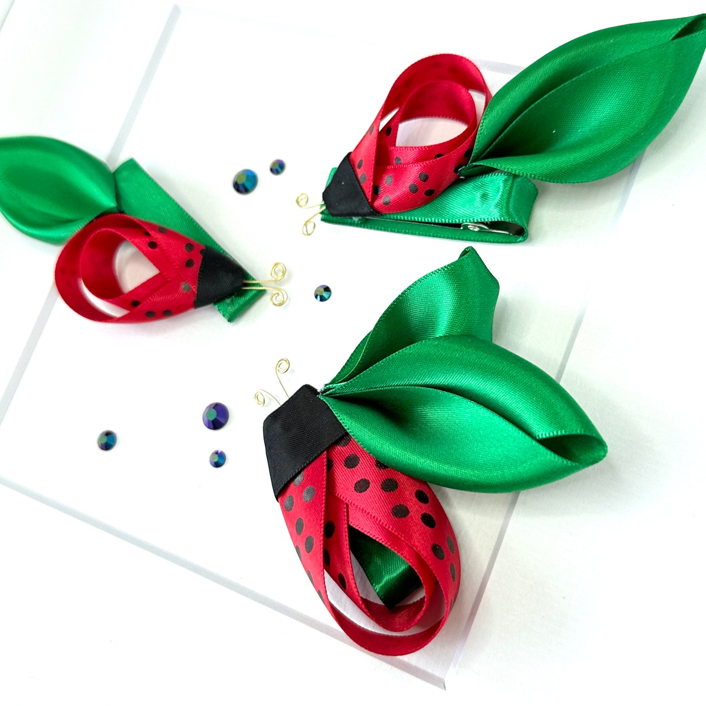 LADY BIRD TRIO, Ribbon folded 3D art