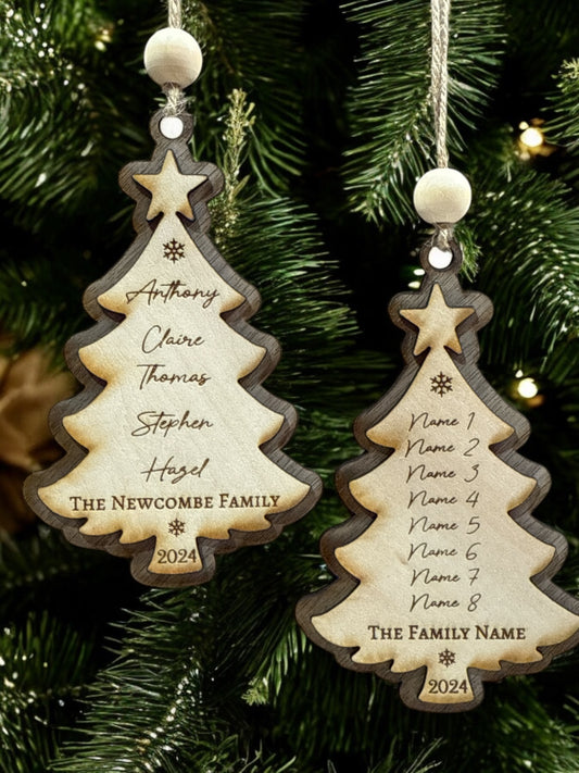 FAMILY NAMES Christmas Tree  personalised Wooden Ornament