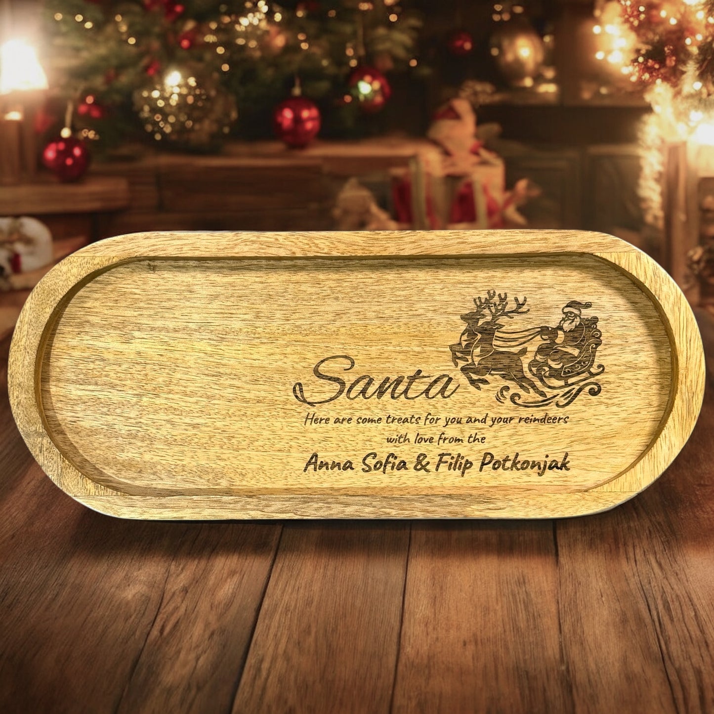 CHRISTMAS EVE TRAY, mango wood tray for treats