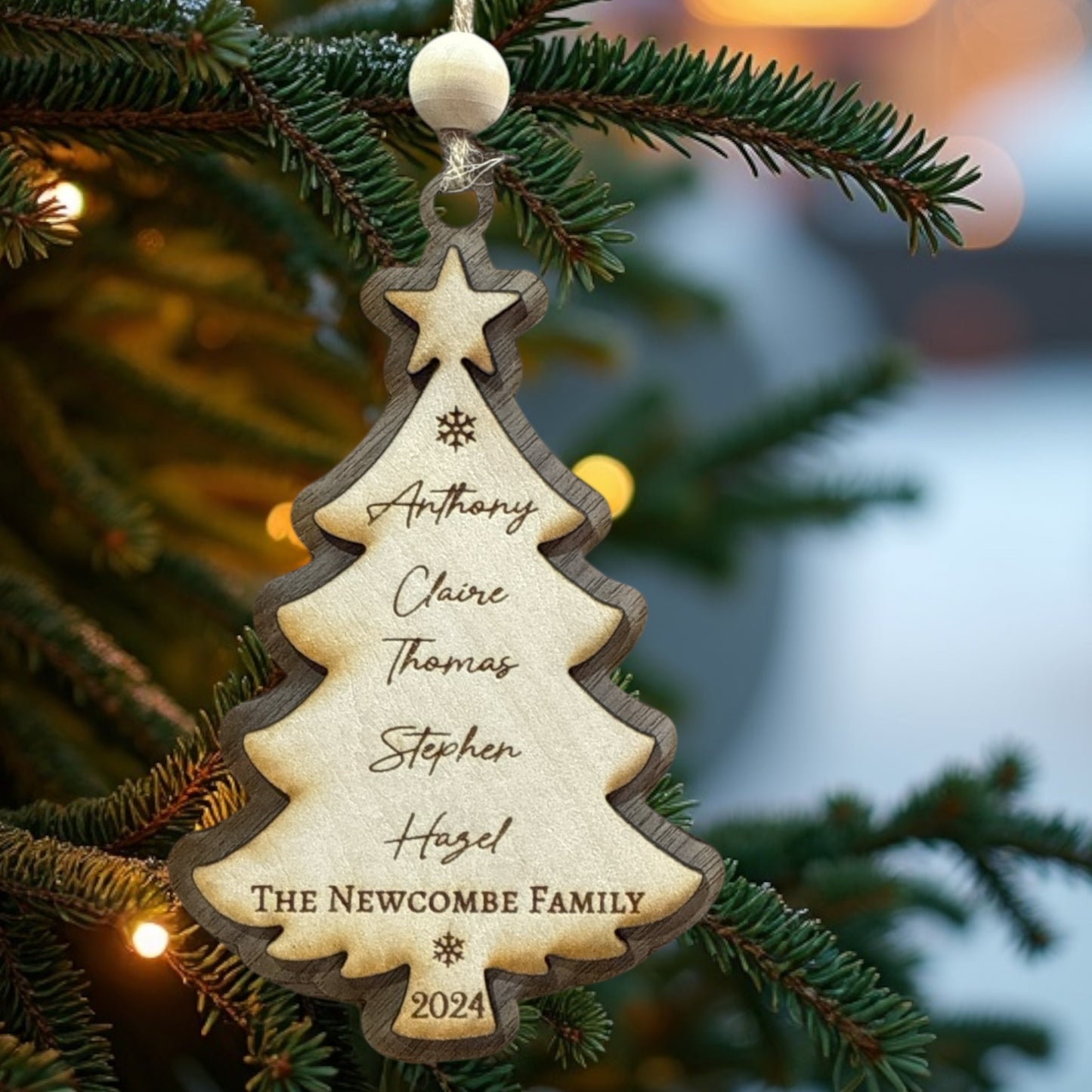 FAMILY NAMES Christmas Tree  personalised Wooden Ornament