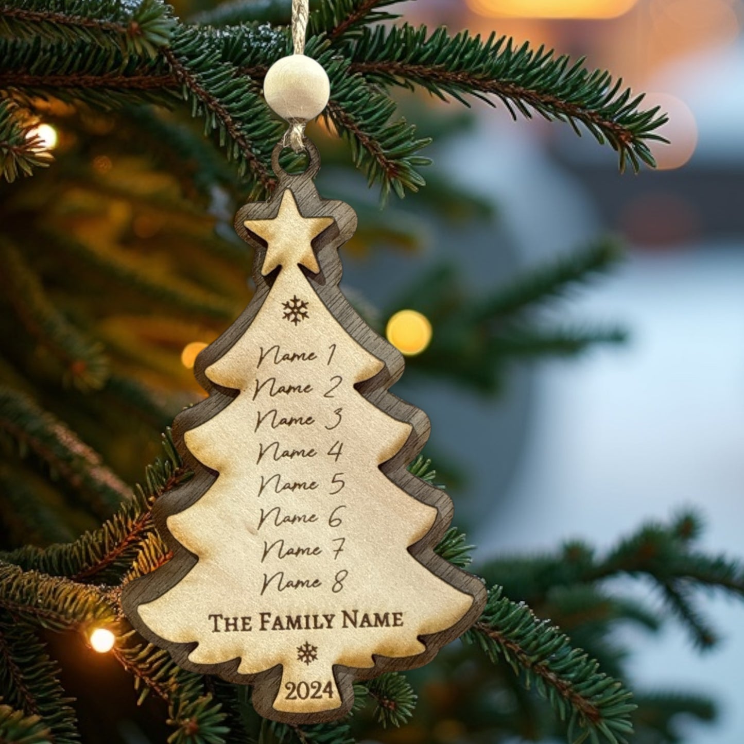 FAMILY NAMES Christmas Tree  personalised Wooden Ornament