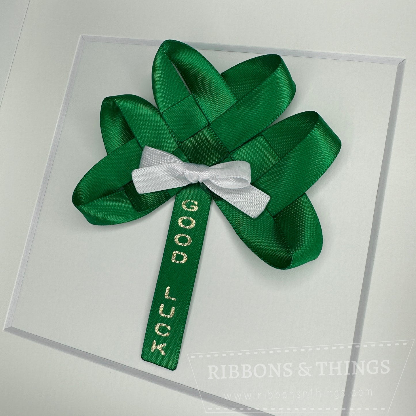 SATIN SHAMROCK, dimensional ribbon art