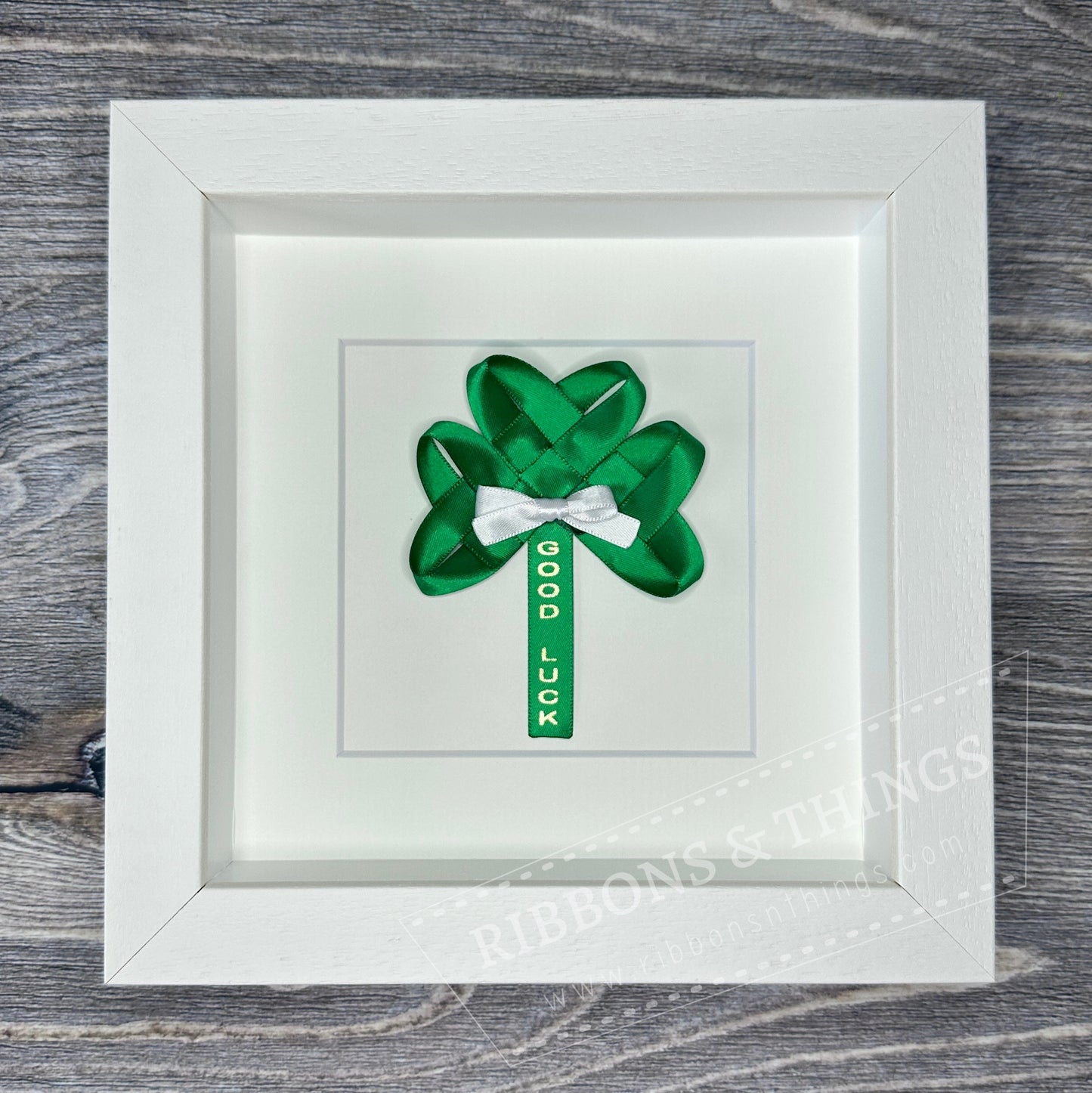 SATIN SHAMROCK, dimensional ribbon art