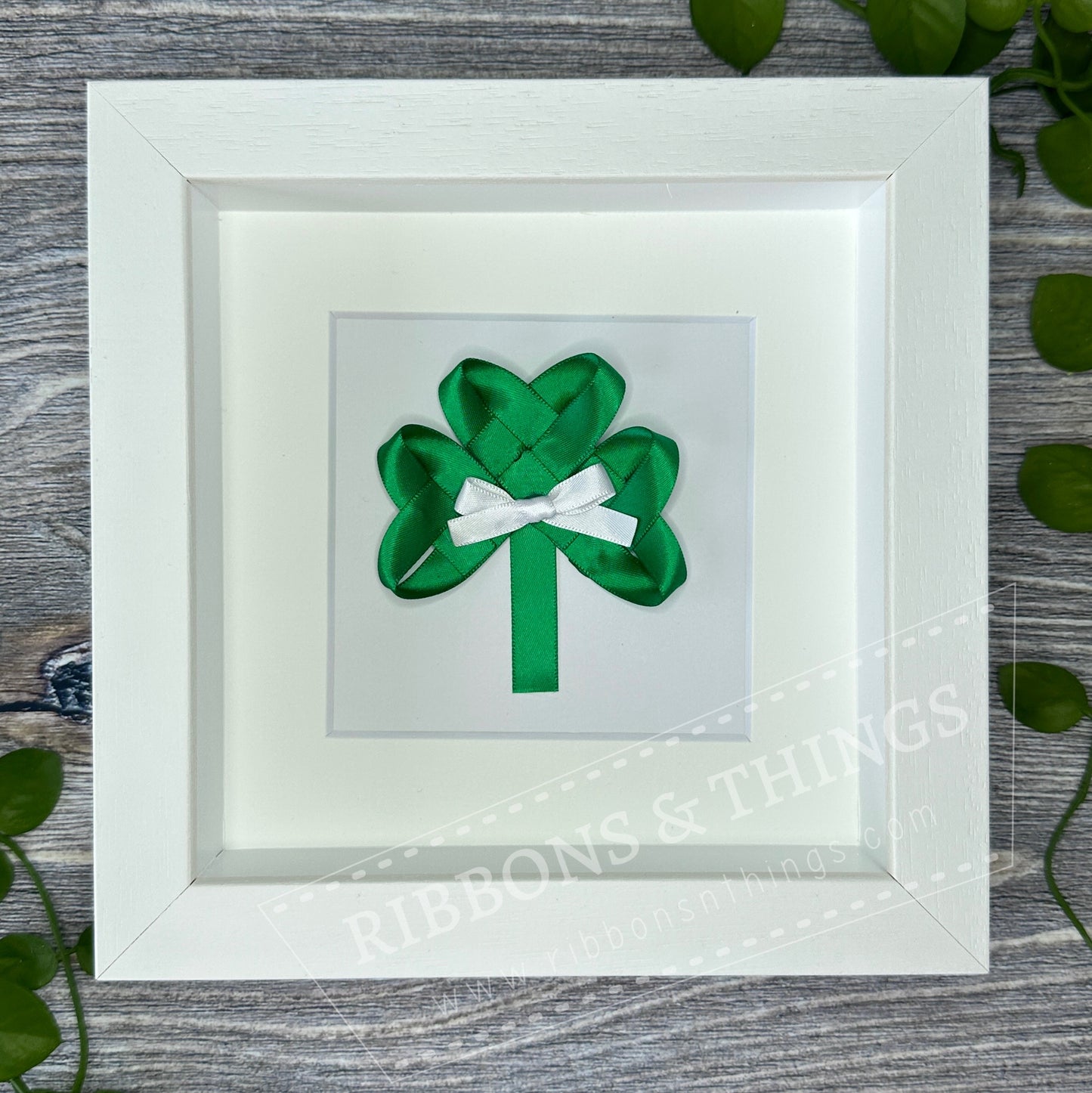 SATIN SHAMROCK, dimensional ribbon art